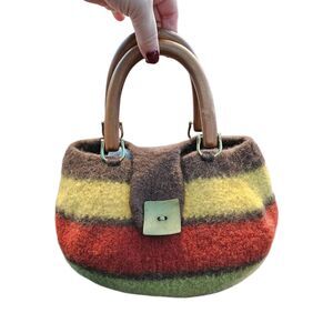 Boho Felted Wool Wood Handled Bag Satchel Purse